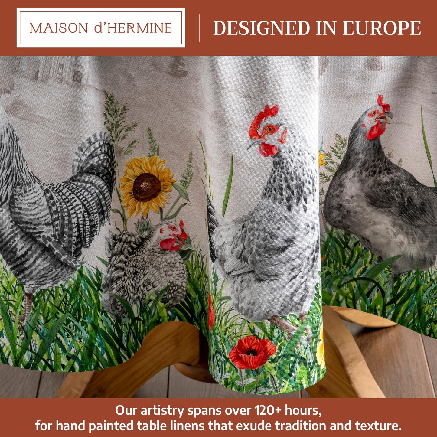 Maison d' Hermine Table Cloth Round Table 100% Cotton 69 Round Inches Tablecloth Reusable Decorative for Dining Kitchen Room Farmhouse Home Gifts for Mothers Day Spring Summer - Basse Cour