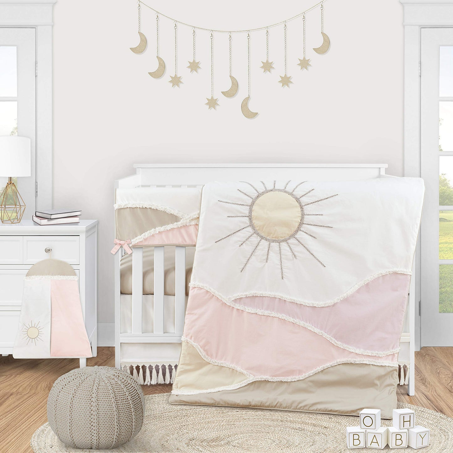 Sweet Jojo Designs Boho Desert Sun Girl or Boy Baby Nursery Crib Bed Skirt Dust Ruffle - Ivory Beige Off White Cream Bohemian Minimalist Tassels Fringe Macrame Cotton Neutral