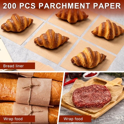 200Pcs Unbleached Parchment Paper Sheets - 6x6 Inches Non-Stick Baking & Frying Solution