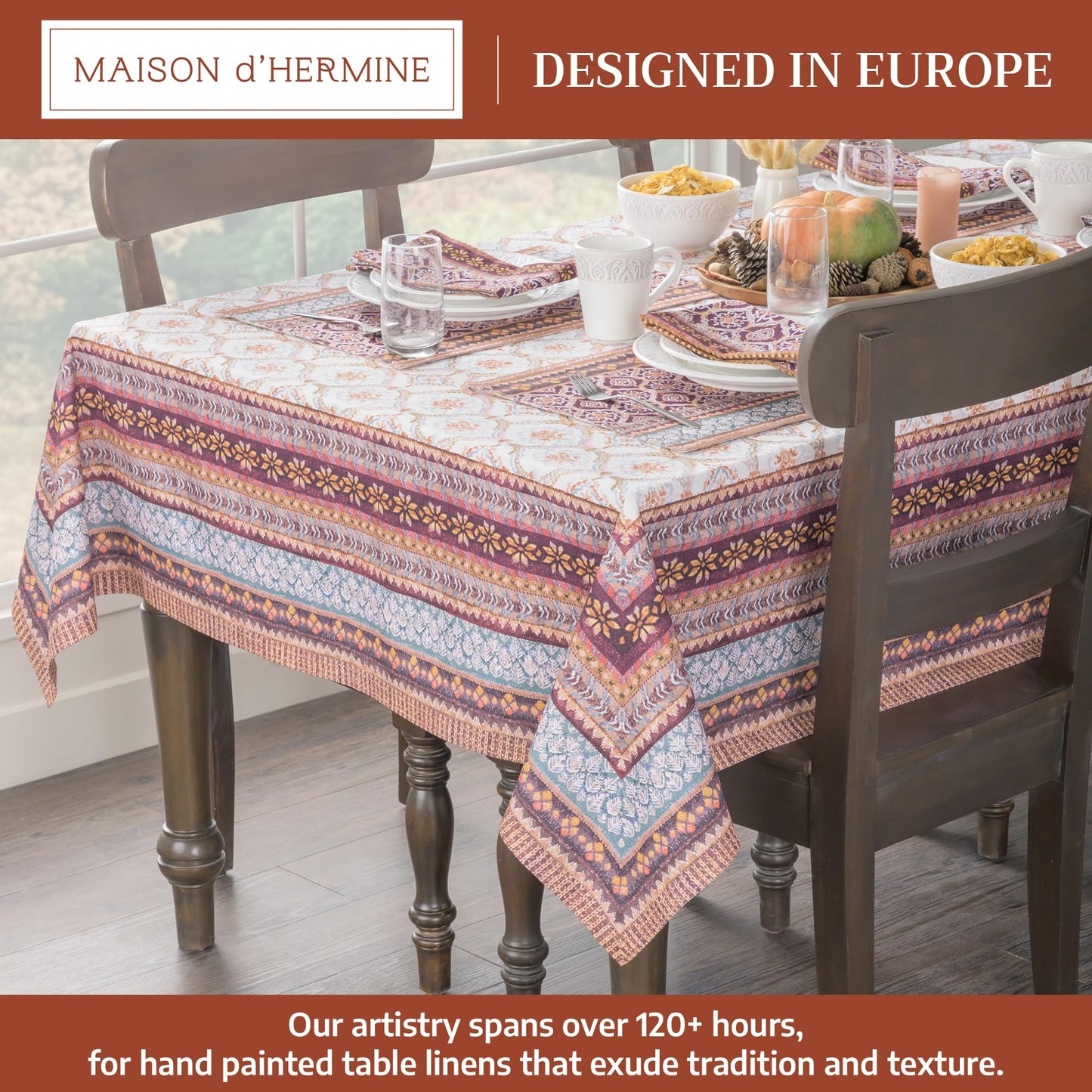 Maison d' Hermine Table Cloth Square Table 100% Cotton 60 x 60 Inches Fall Tablecloth Reusable Everyday Use for Thanksgiving Christmas Decorations Dining Farmhouse Party (Fair Isle)