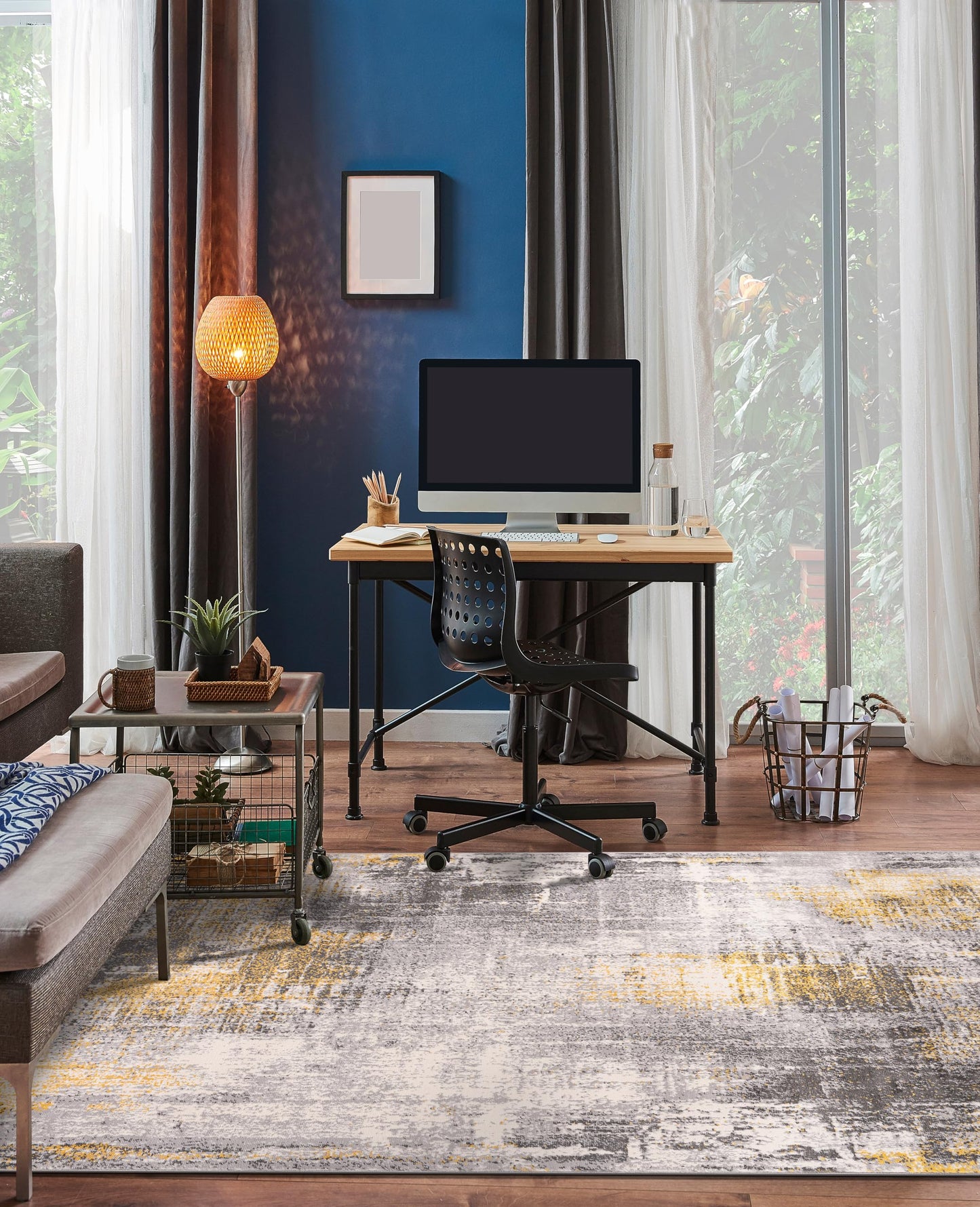 Rugshop Dublin Contemporary Abstract Stain Resistant Soft Area Rug 5' x 7' Yellow