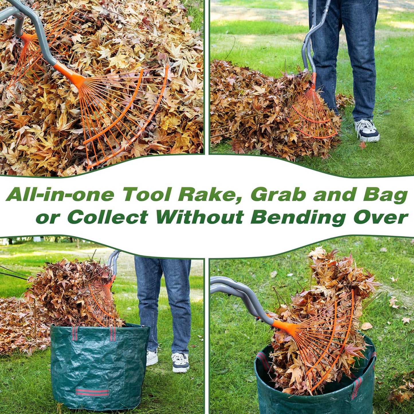 Walensee Heavy Duty Leaf Rake - Long Steel Handle Leaf Picker & Multi-Use Garden Claw for Easy Cleanup