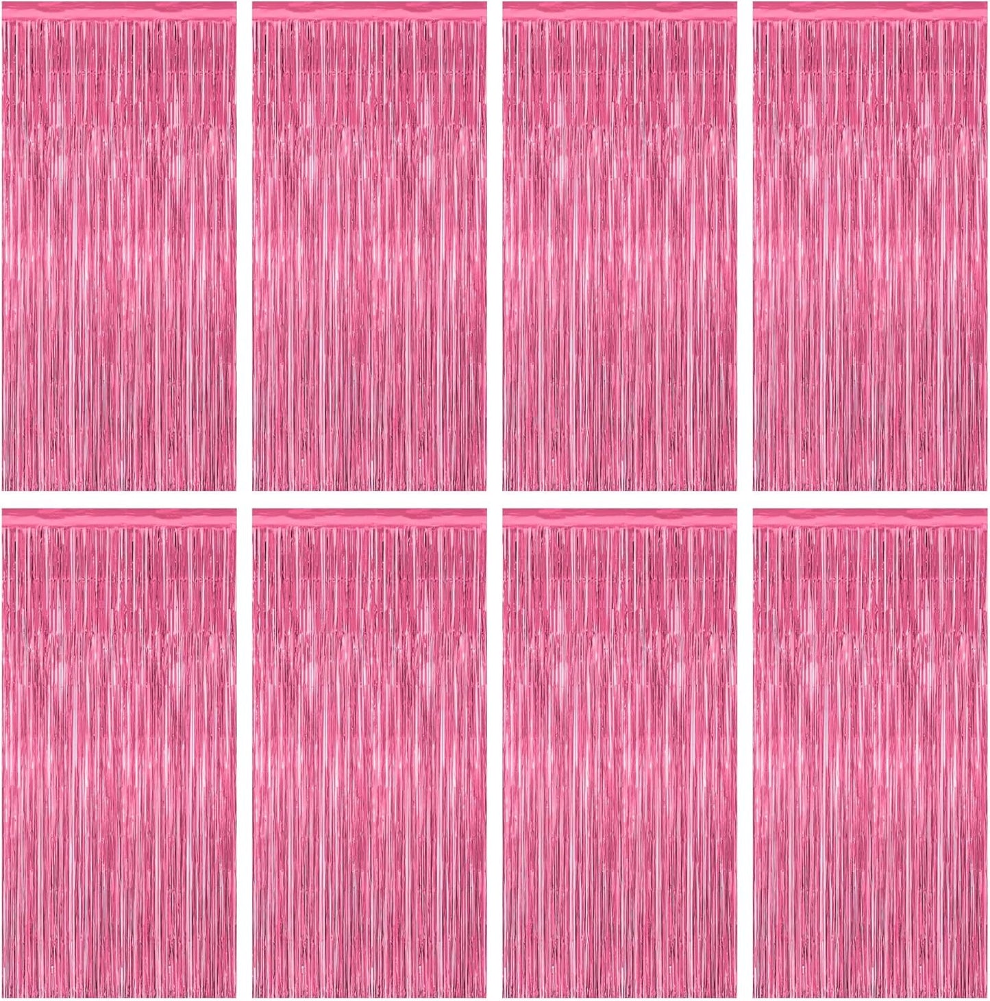 Skiennix Pink Backdrop - 8 Pack Metallic Foil Curtains for Birthday & Valentine's Day | 3.28 FT x 7.05 FT