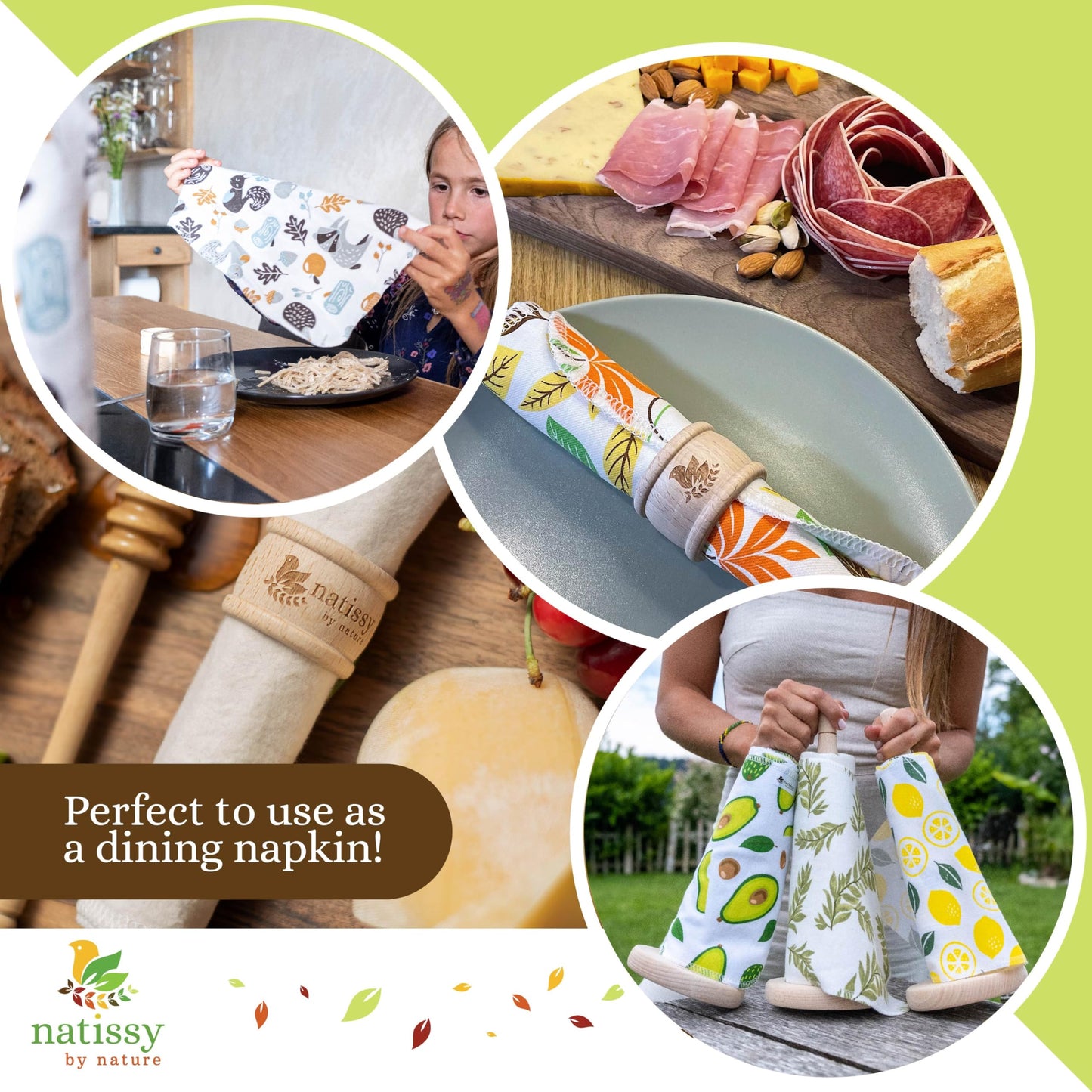 Natissy 10-Pack Organic Cotton Reusable Paper Towels, Washable Roll, Washable Cloth Paper Towels, Fabric Paperless Towels for Kitchen, Reusable Paper Towel Replacement Cloth Alternative