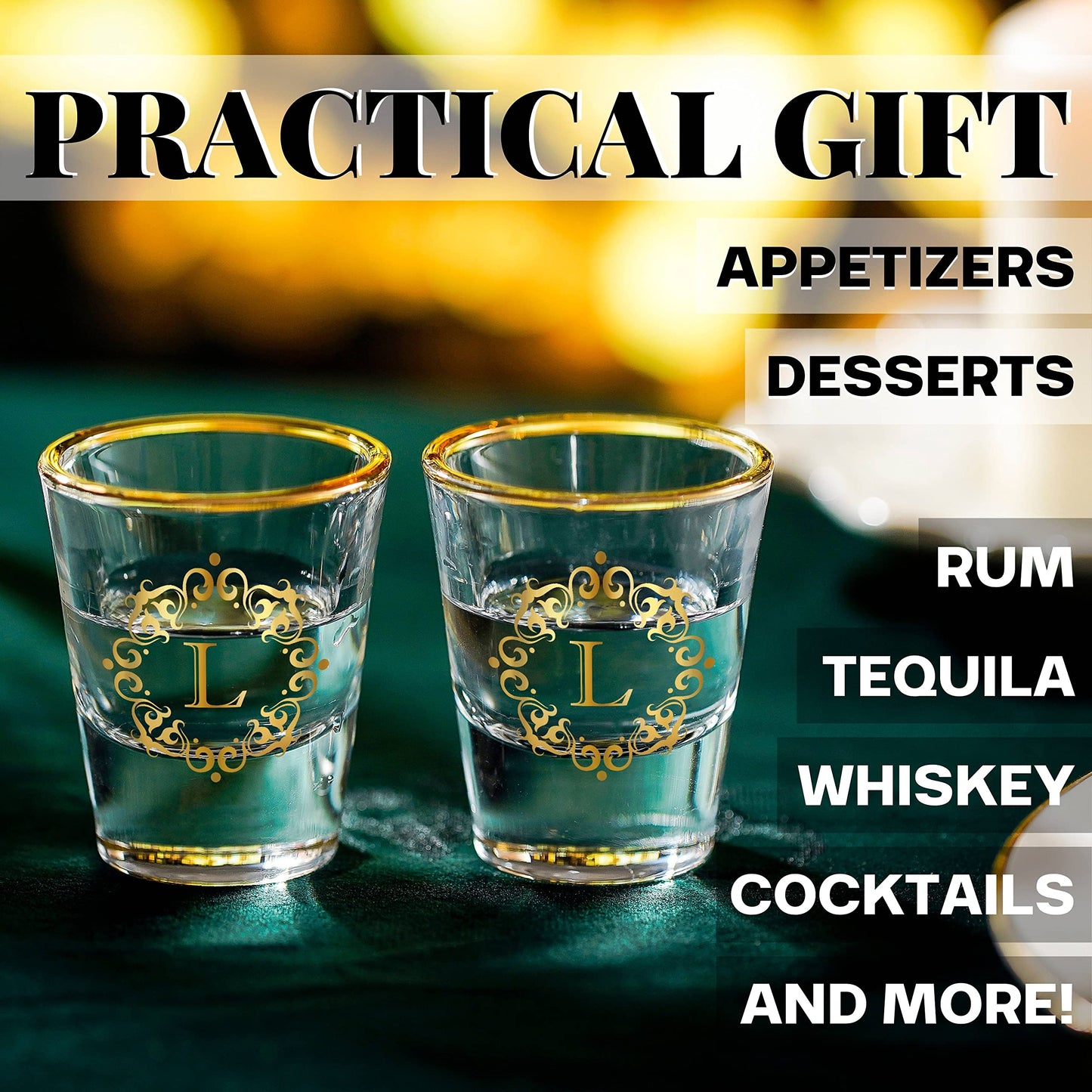Personalized Shot Glass Set, Custom Gifts for Tequila, Vodka, or Whiskey Lovers, Birthday, Christmas Gifts for Him, Her, 2 Pack, with Initial J