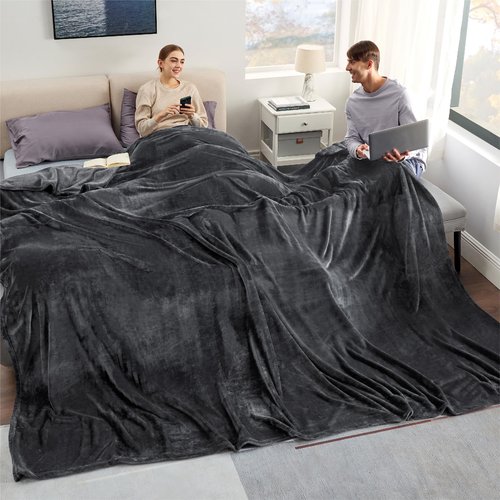 Bedsure Oversized King Big Blanket 120"x120" - Extra Soft Large Throw Blankets for Bed, Sofa, Couch, Travel, Camping, Warm Fleece Blanket for Party in Winter 10x10, Charcoal