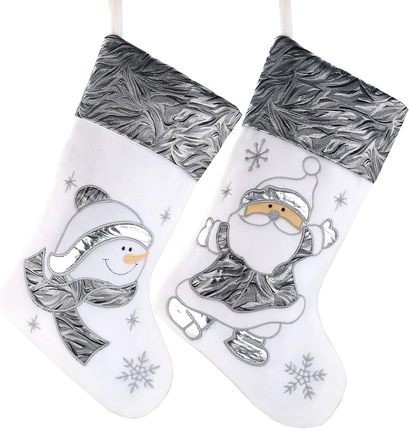 Classic Christmas Stockings Set of 2 - Santa & Snowman 17-Inch Holiday Decor