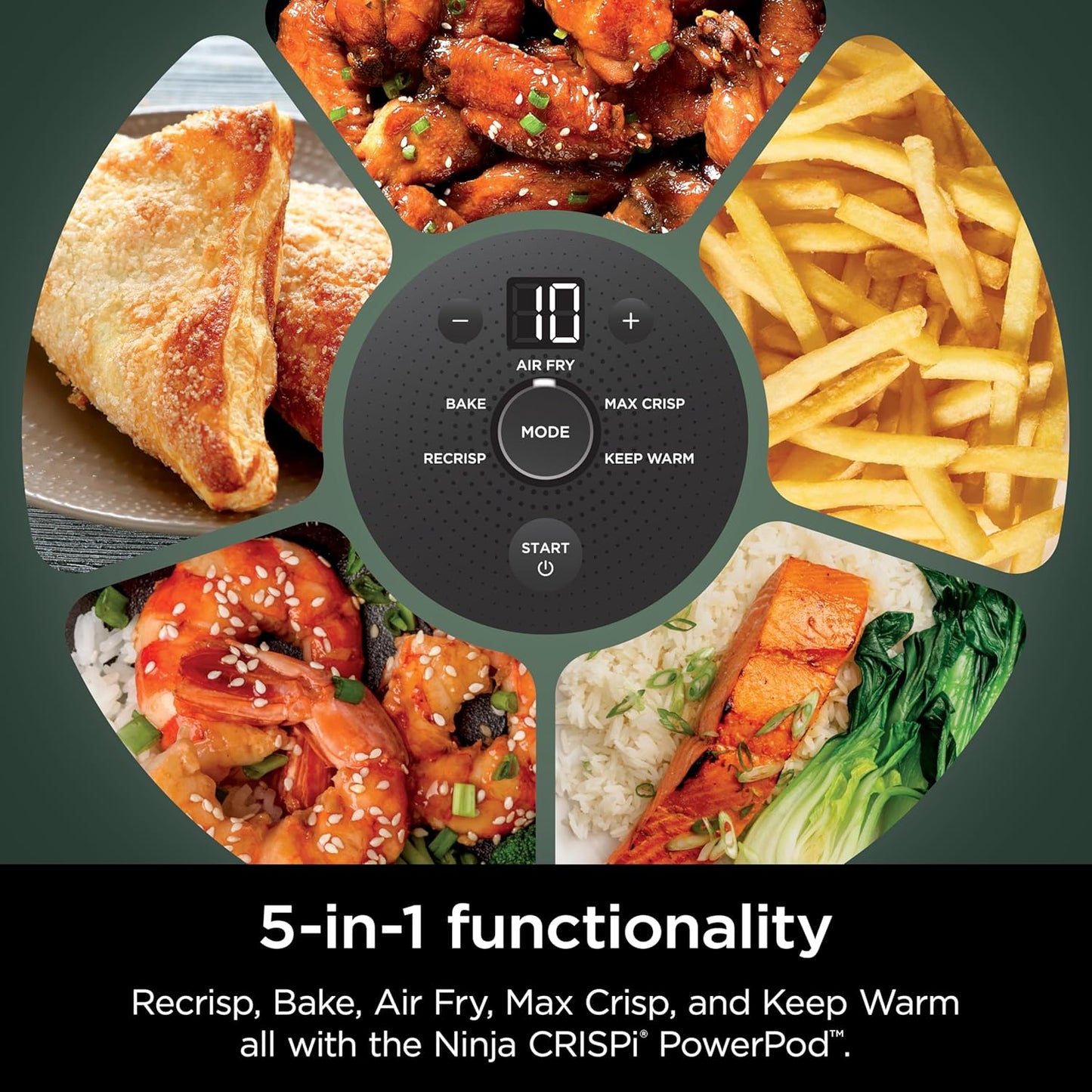 Ninja Crispi 5-in-1 Glass Air Fryer - 450°F, Nontoxic, 4QT & 6-Cup Containers | Dishwasher Safe, Max Crisp, Bake & More | Brit. Racing Green