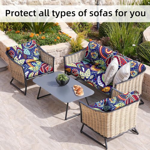BIETYONE Outdoor Couch Cushion Covers - 8Pcs Washable & Reusable Patio Furniture Protectors | Rococo Design