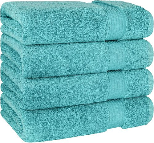 Cotton Paradise 4 Piece Turkish Bath Towels Set - Extra Large Soft Plush 100% Cotton in Turquoise