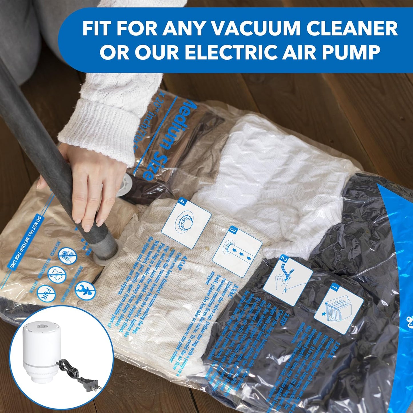 Skiennix Vacuum Seal Bags - Space-Saving Travel & Home Storage | 24-Pack with Electric Pump for Clothes, Blankets, and Comforters