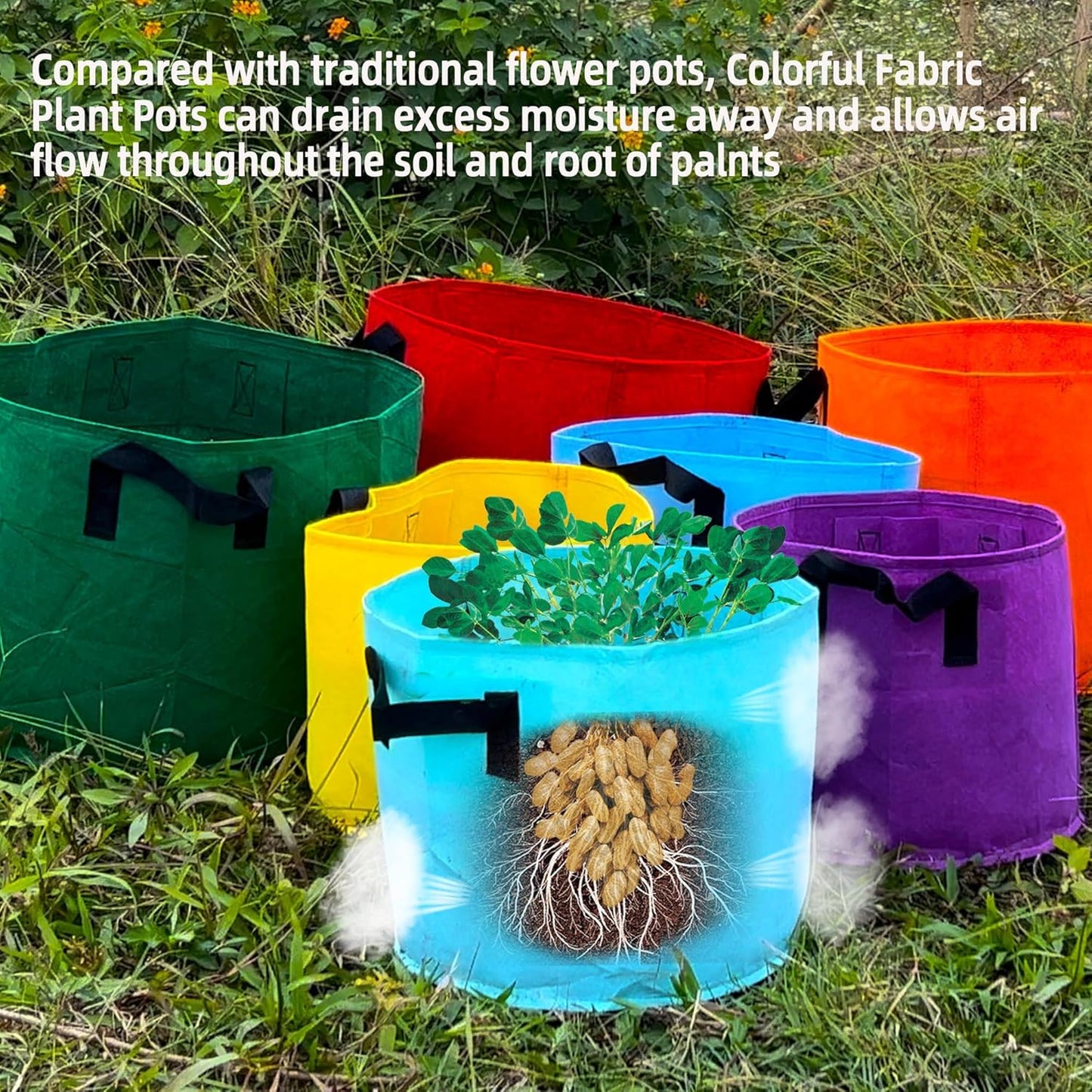 Skiennix 5-Gallon Fabric Grow Bags - 7-Pack in Mixed Colors with Handles for Vegetables & Flowers