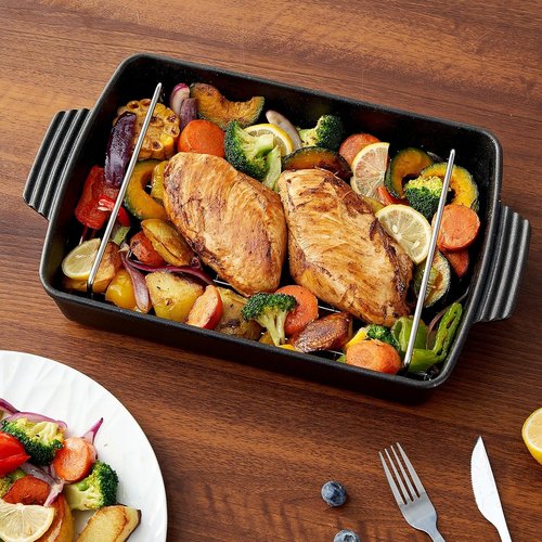 Cast Iron Roasting Pan - Heavy Duty Turkey Roaster with Rack | 9 x 12.6 Inch, Induction Compatible