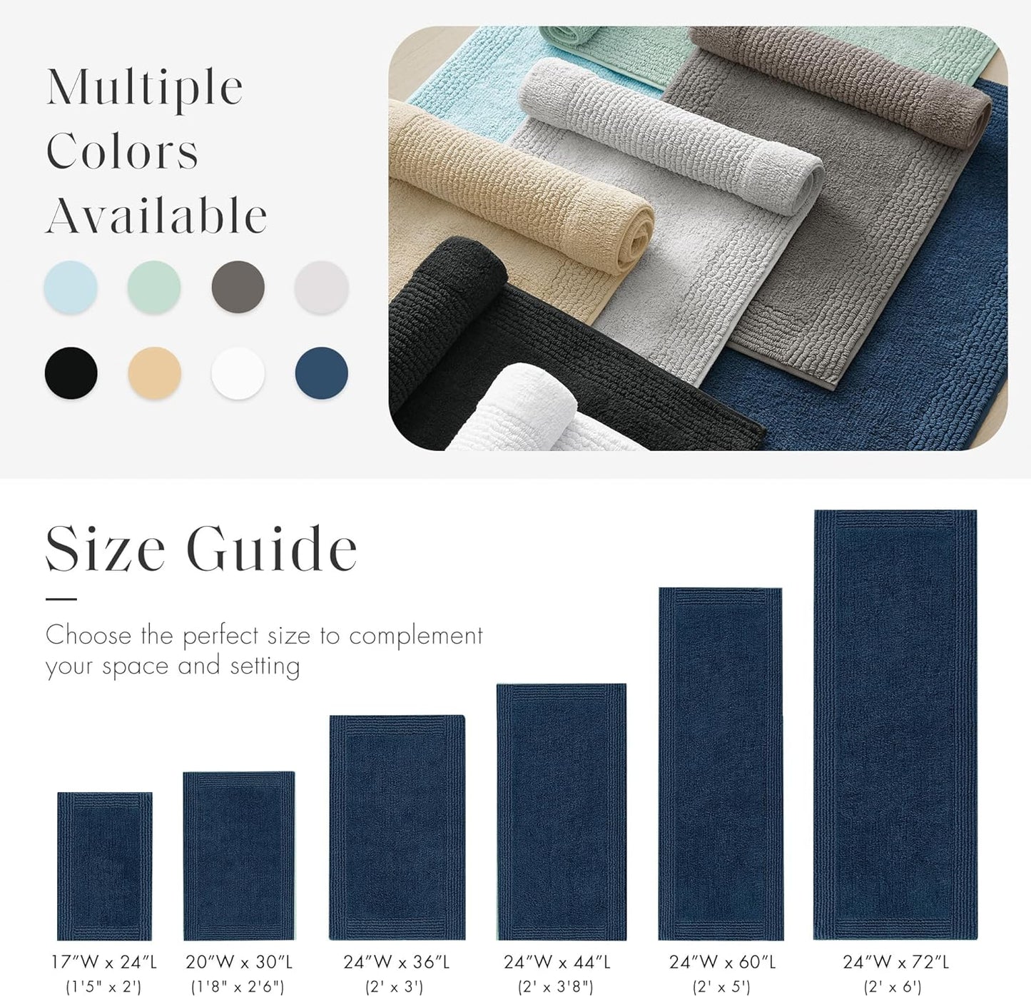 Madison Park Splendor Reversible Cotton Tufted Bathroom Rug - Luxurious 3000 GSM Plush Mat, 20x30 Navy