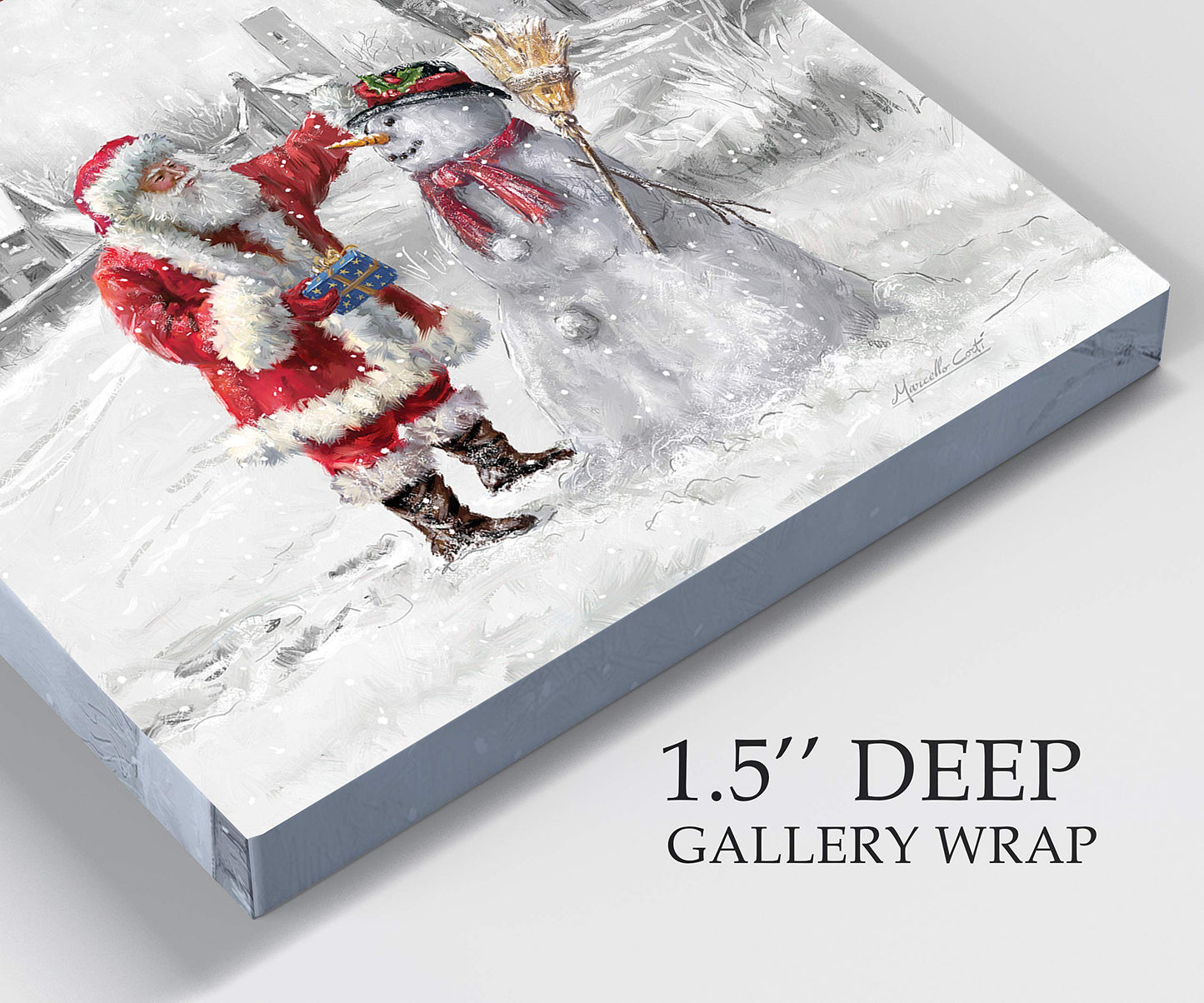 Renditions Gallery Xmas Canvas Paintings for Home Decorations Joyful Santa with Snowman in in Winter Snow Abstract Wall Art for Dining Living Room Kitchen Decor - 32"X32" LT05