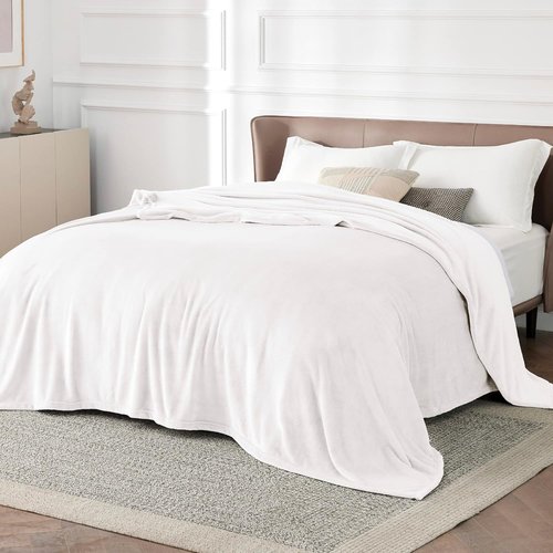 Bedsure GentleSoft Fleece Blanket - Cozy California King Size in White, 102x96 Inches, Plush & Lightweight