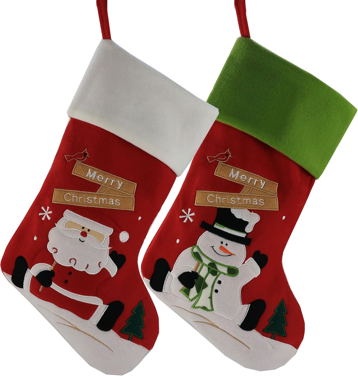 Classic Christmas Stockings Set of 2 - Santa & Snowman 17-Inch Holiday Decor