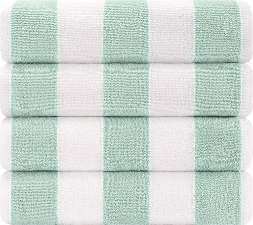 Cotton Paradise Cabana Stripe Beach Towels - Extra Large 30x60 Inches, Soft & Quick-Dry, Mint (4 Pack)