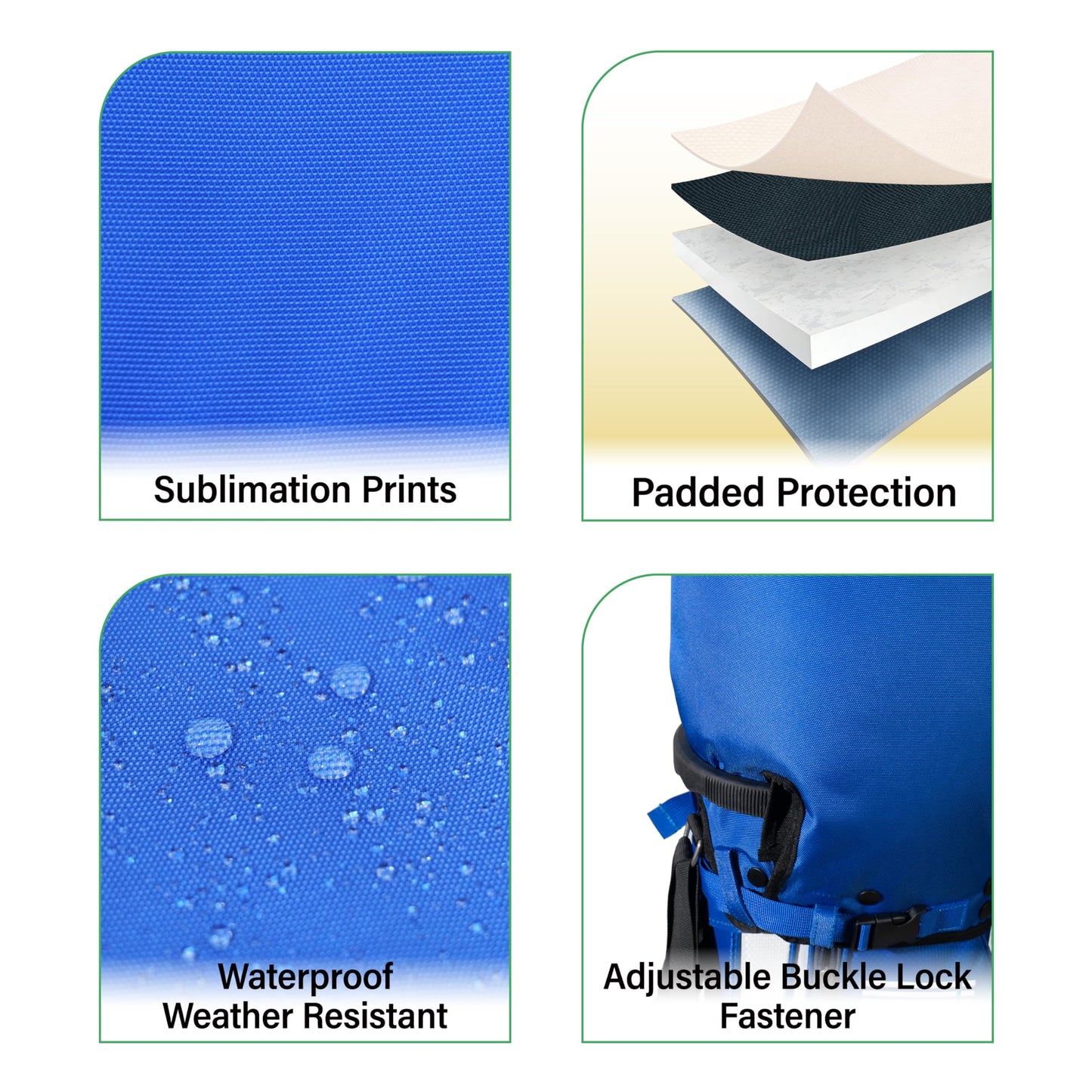 SANDIAN, Blue Color, Golf Bag Rain Hood Cover, Waterproof 1260D Oxford Polyester, 12x20 Inches, Padded Protection, PU Coated, Two Sided Zipper, Adjustable Buckle Lock Fasteners, Snap Button Locking