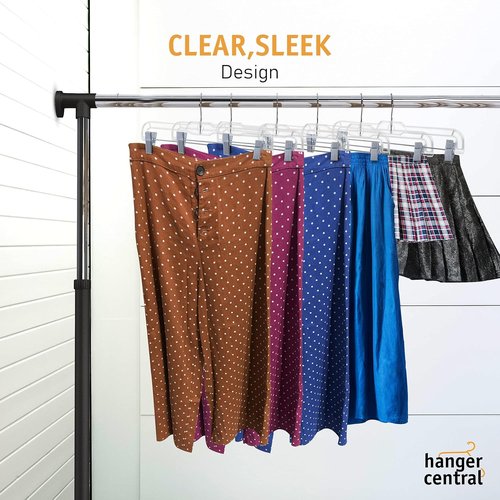 Hanger Central 14-Inch Clear Pants Hangers - Adjustable Clips & Non-Slip Design | 12 Pack Heavy-Duty Closet Organizers