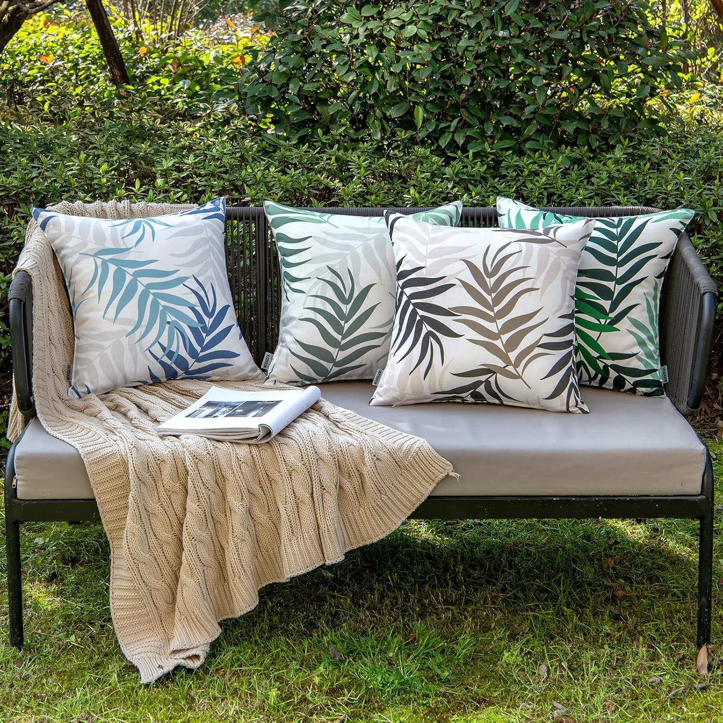 MIULEE Decorative Outdoor Throw Pillow Covers - Waterproof Natural Leaves Pattern | 18x18 Inch, Blue (Pack of 2)