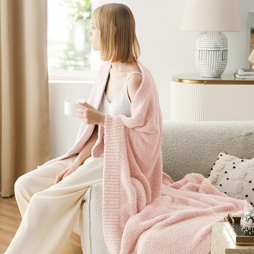 Bedsure Cozy Knit Throw Blanket - Super Soft Fluffy All-Season Plush Blanket, Pink, 50x60 Inches | Perfect Gift for Her or Him