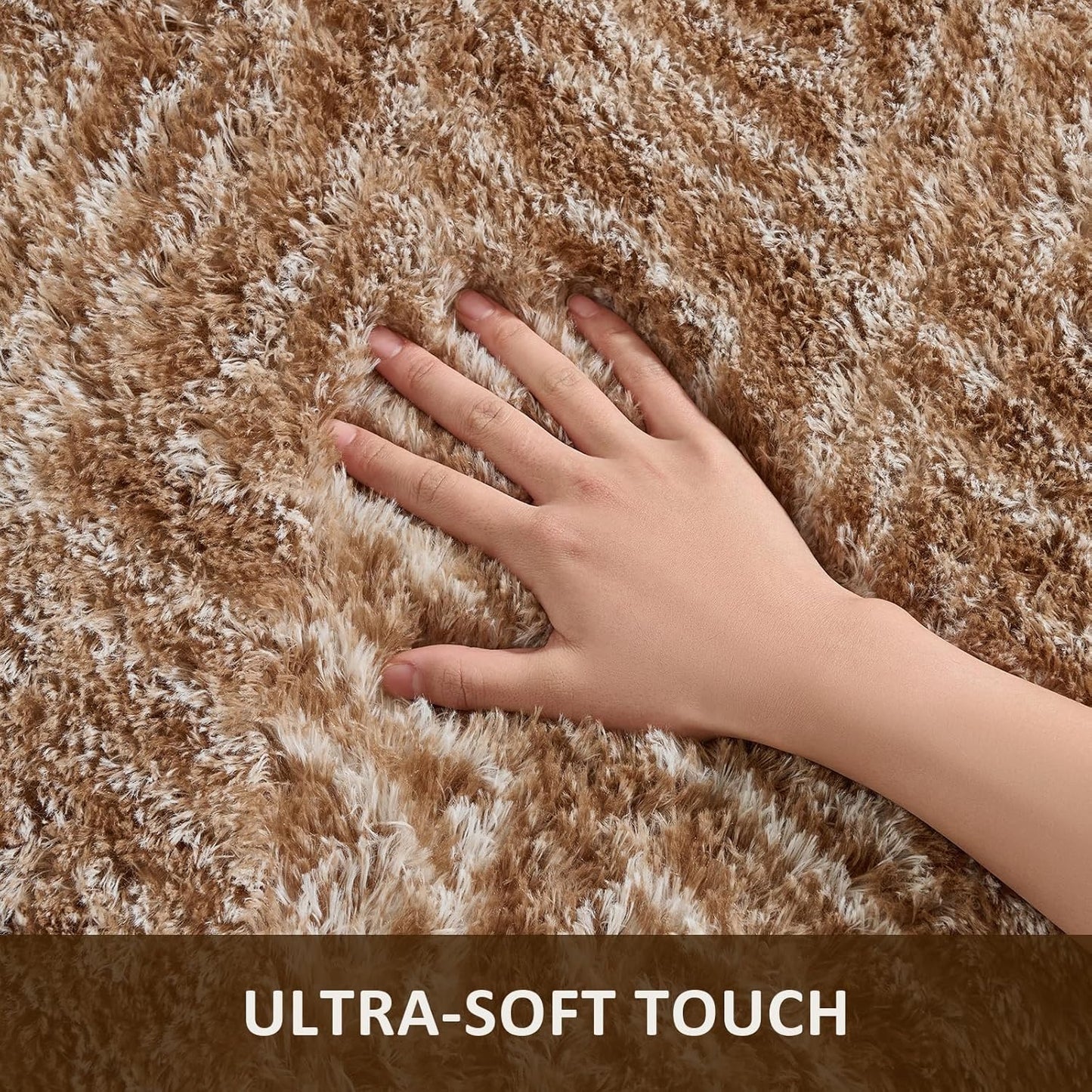 Ophanie Brown & White Diamond Striped Area Rug - Fluffy Shag 6x9 Soft Carpet for Living Room & Bedroom Decor