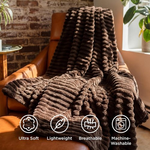 Bedsure GentleSoft Fleece Blanket - Cozy Dark Chocolate Throw for Couch, 50x70 Inches
