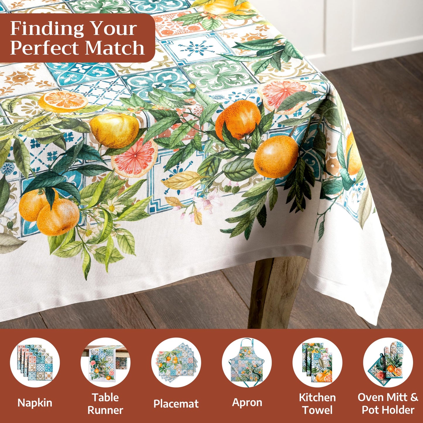 Maison d' Hermine Table Cloth Square Table 100% Cotton 60 x 60 Inches Tablecloth Reusable Decorative for Dining Kitchen Room Farmhouse Home Gifts for Mothers Day Spring Summer - Agrume