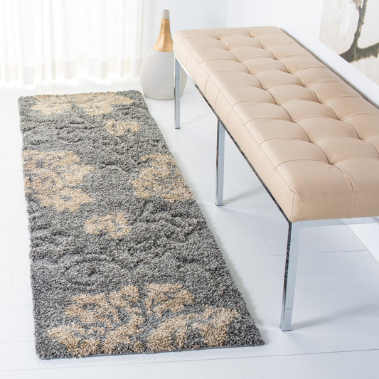 SAFAVIEH Florida Shag Collection Runner Rug - 2'3" x 7', Grey & Beige, Floral Design, Non-Shedding & Easy Care, 1.2-inch Thick Ideal for High Traffic Areas in Living Room, Bedroom (SG458-8013)