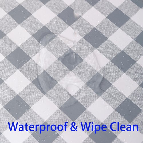 Heavy Duty Vinyl Tablecloth with Flannel Backing Waterproof Oil-Proof Plastic Table Cloth Stain-Resistant Wipeable Rectangle or Square Table Cover for Indoor and Outdoor (Grey Checkered, 52x70 Inch)