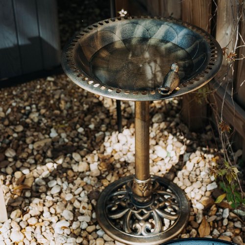 Backyard Expressions Bird Bath - Weather Resistant Bronze Garden Decor - 30 Inch Outdoor Size