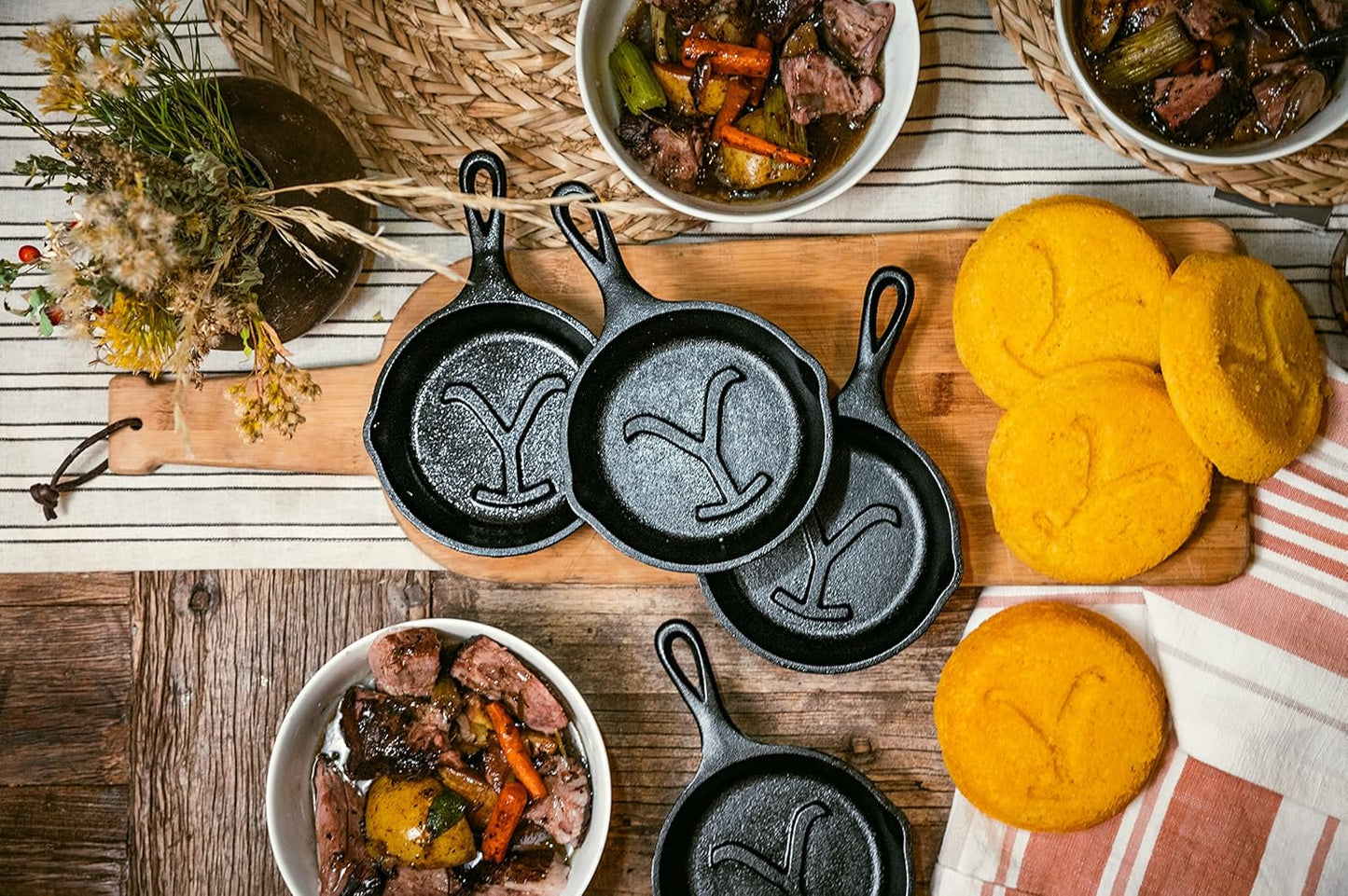 Lodge Pre-Seasoned Cast Iron Skillet - Yellowstone Stamped Design with Teardrop Handle - 5 Inch Size
