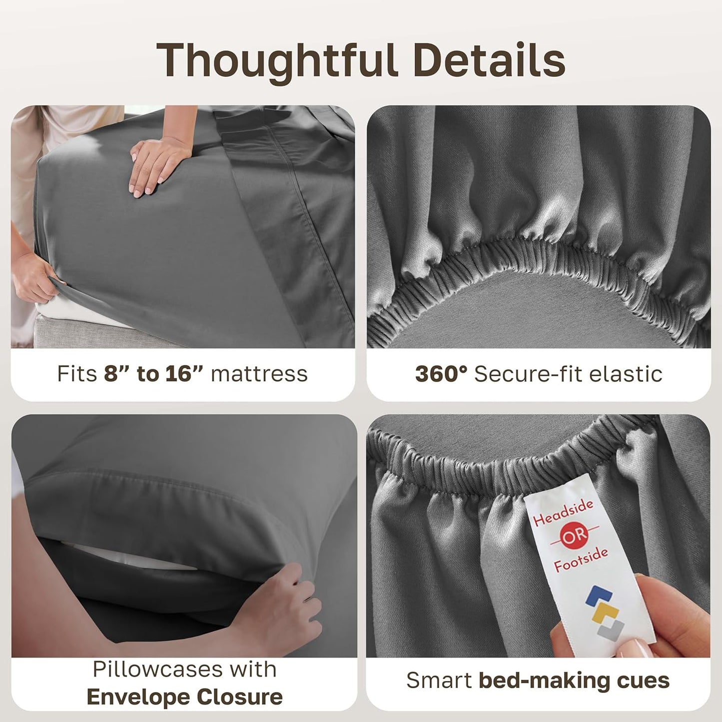 California Design Den King Size Sheet Set - Soft 400 Thread Count 100% Cotton, Deep Pocket | Grey, 6-Pc with 4 Pillowcases