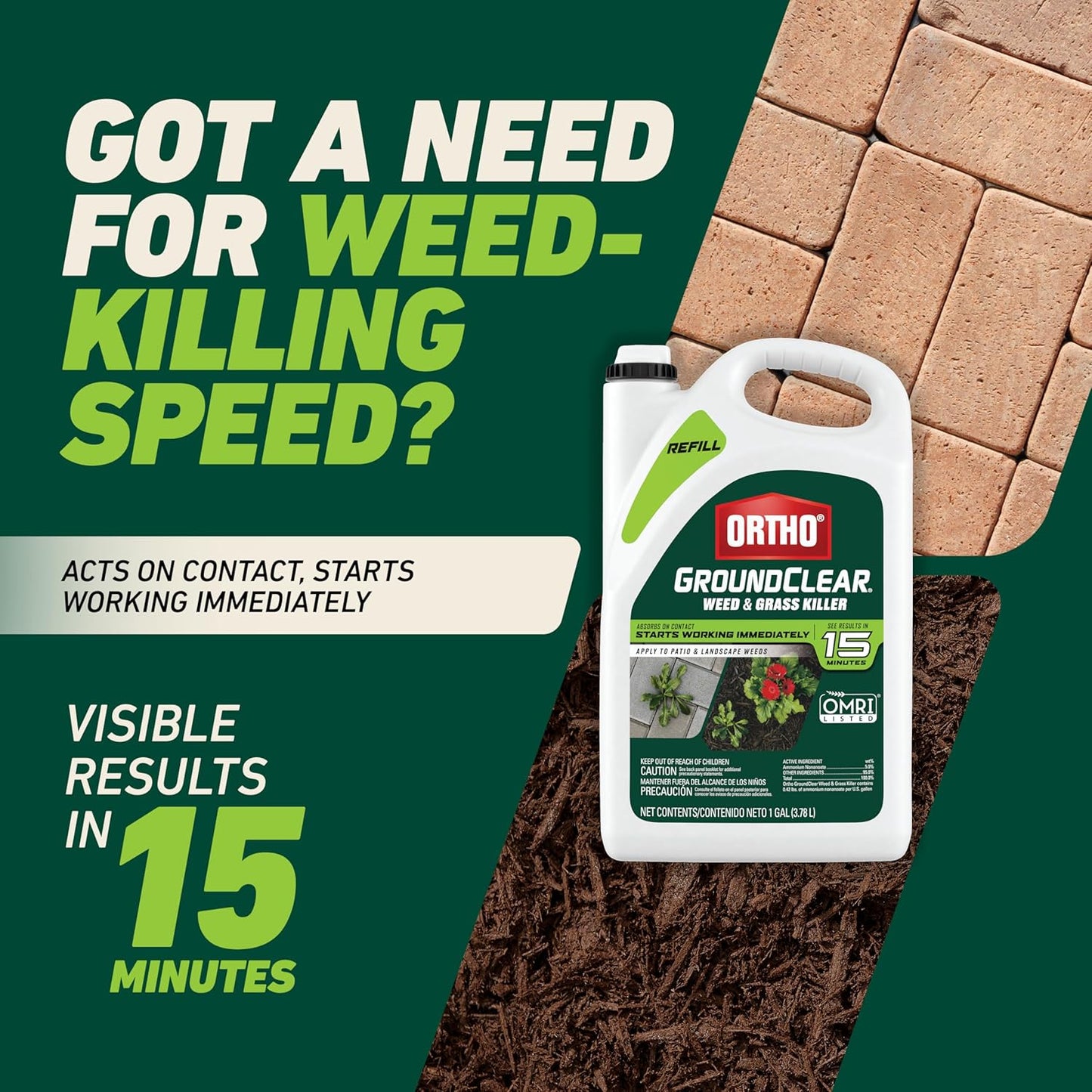 Ortho GroundClear Weed & Grass Killer Refill - Effectively Eliminates Dandelions, Crabgrass & More | 1 Gallon