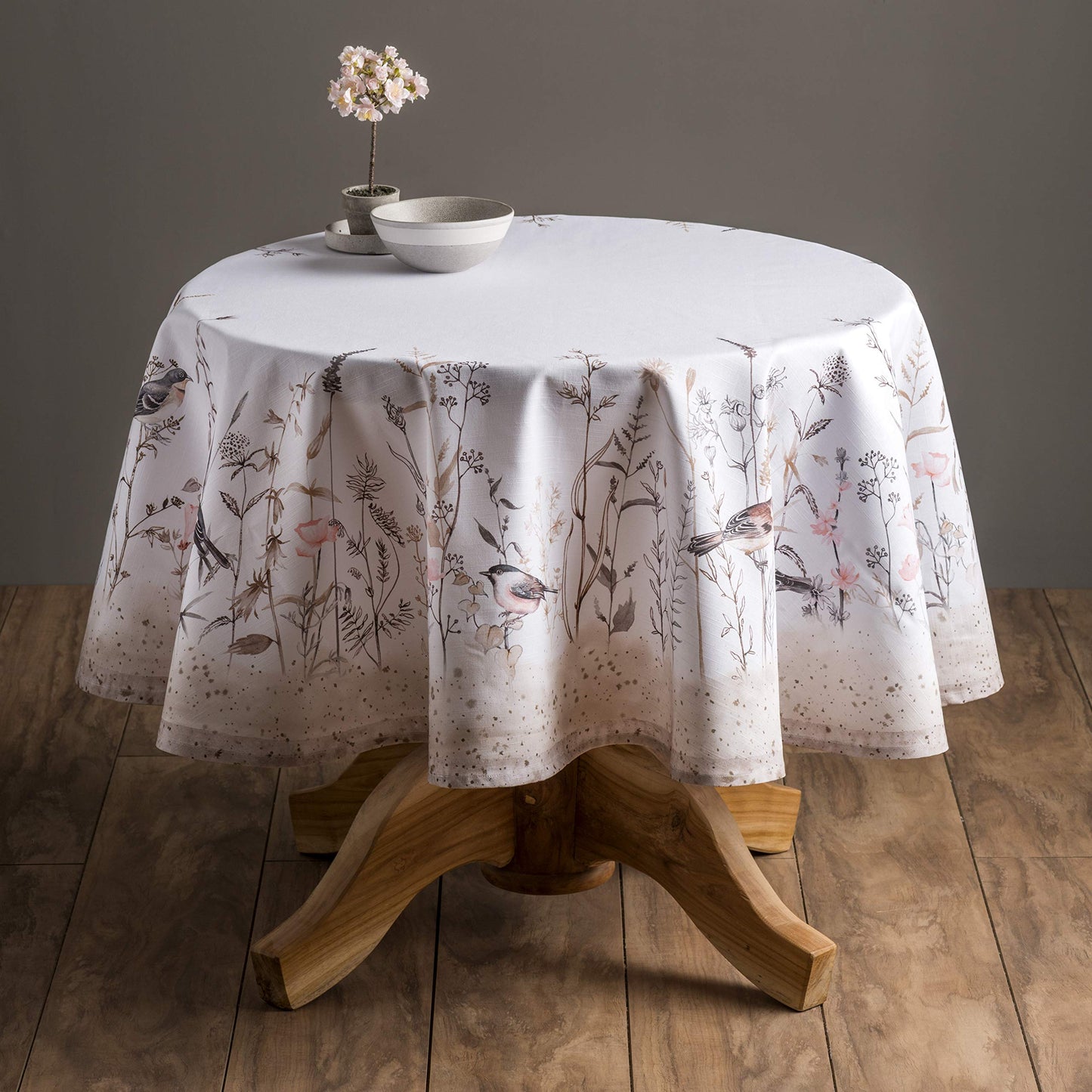 Maison d' Hermine Table Cloth Round Table 100% Cotton 69 Round Inches Tablecloth Reusable Decorative for Dining Kitchen Room Farmhouse Home Gifts for Mothers day Spring Summer - Meadow Florals - Brown