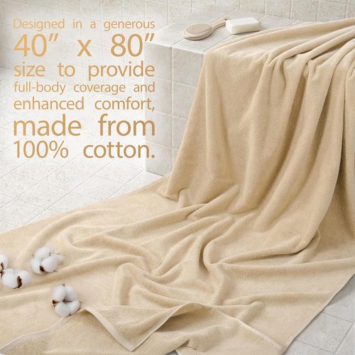 Cotton Paradise 100% Cotton Oversized Bath Sheet - Extra Large 40x80 Beige Turkish Towel
