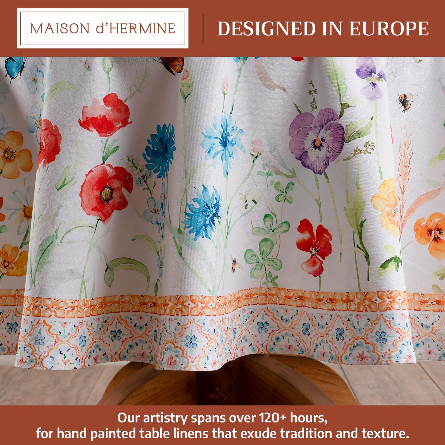 Maison d' Hermine Table Cloth Round Table 100% Cotton 69 Round Inches Tablecloth Reusable Decorative for Dining Kitchen Room Farmhouse Home Gifts for Mothers Day Spring Summer - Summer Whisper