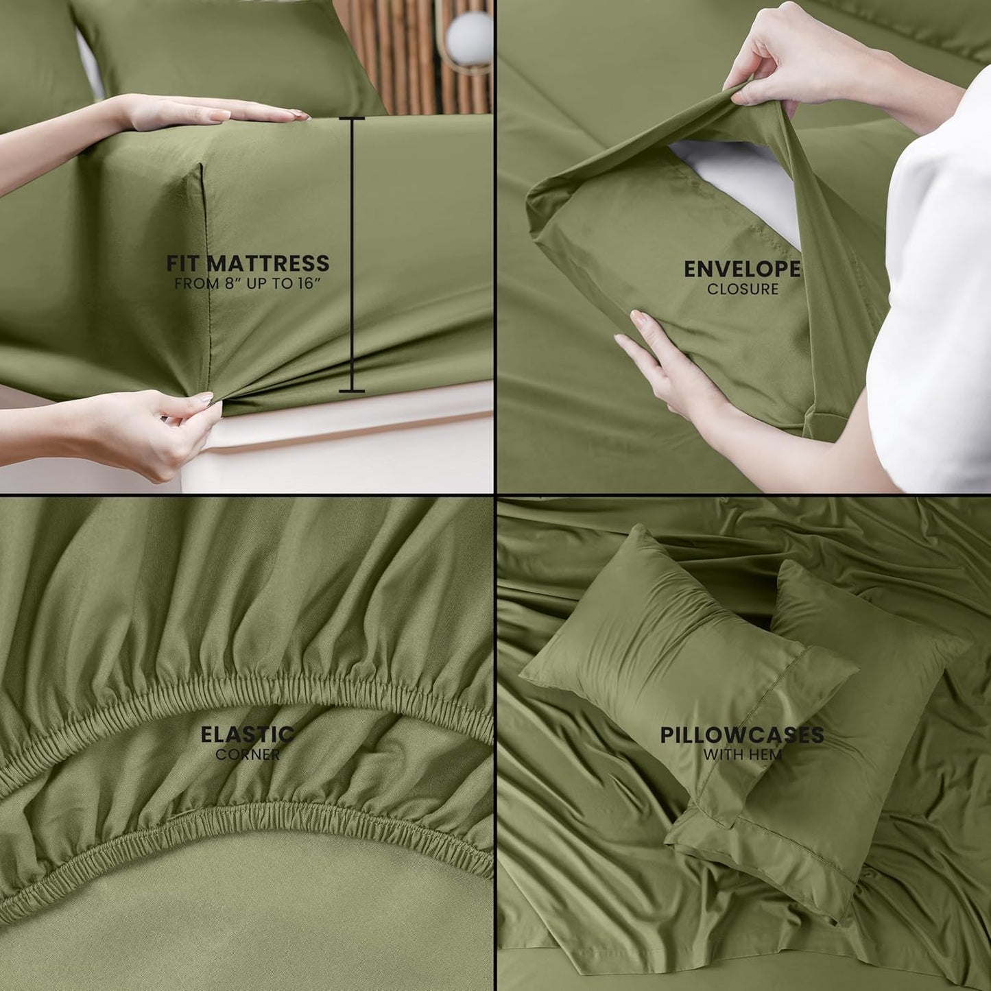 Utopia Bedding Queen Size Sheet Set - Soft, Breathable Microfiber, 4-Piece in Olive - Oeko-Tex Certified