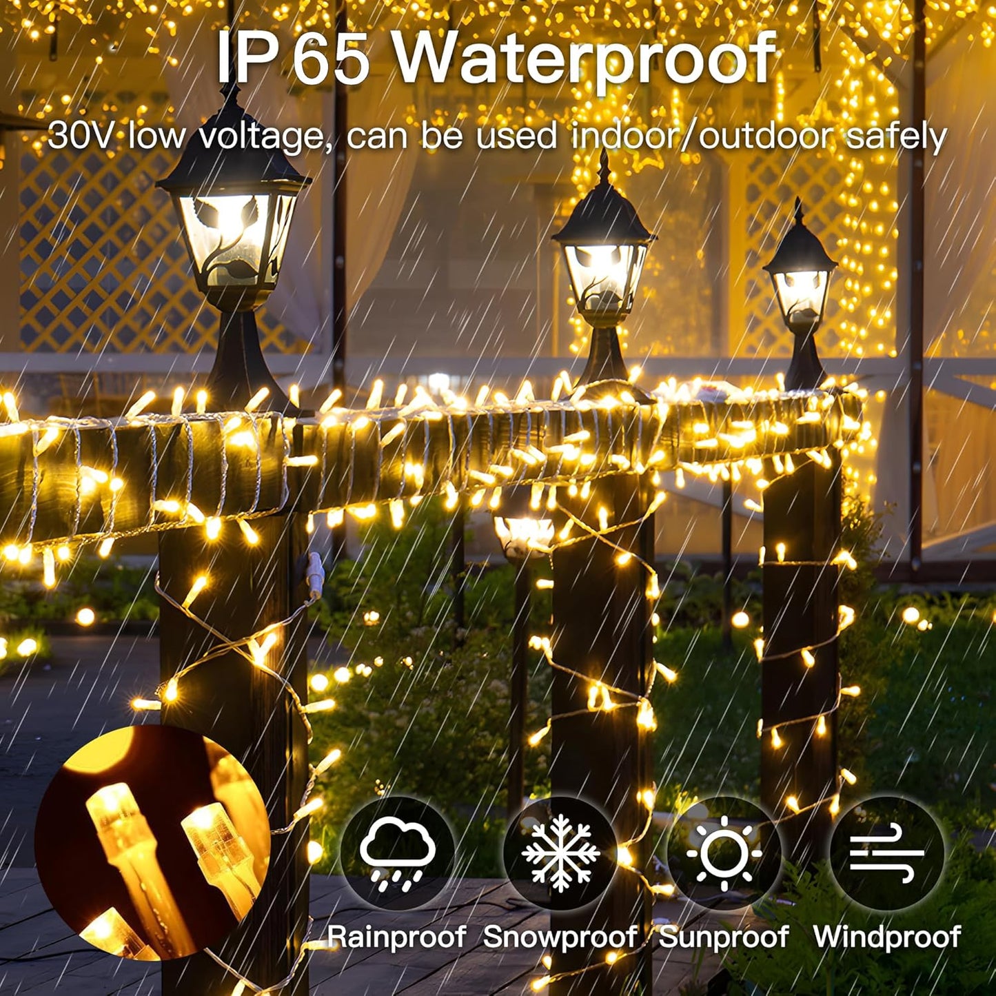 Skiennix 33FT 100 LED Fairy String Lights - Waterproof Indoor/Outdoor Twinkle Lights | 8 Modes for Bedroom, Patio, Garden Decor (Warm White)