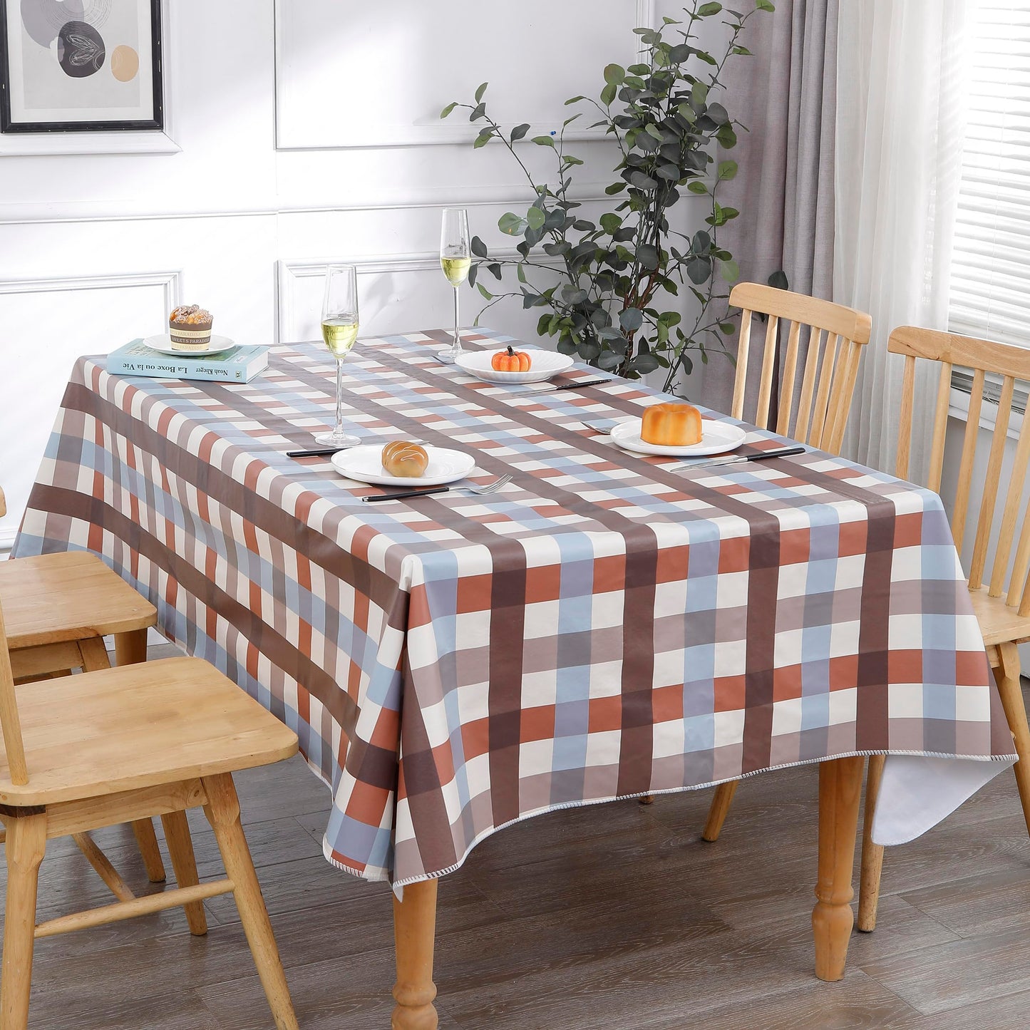 Walrus Heavy Duty Vinyl Tablecloth with Flannel Backing Waterproof Oil-Proof Plastic Table Cloth Stain-Resistant Wipeable Rectangle or Square Table Cover for Indoor and Outdoor (Checkered,60x84 Inch)