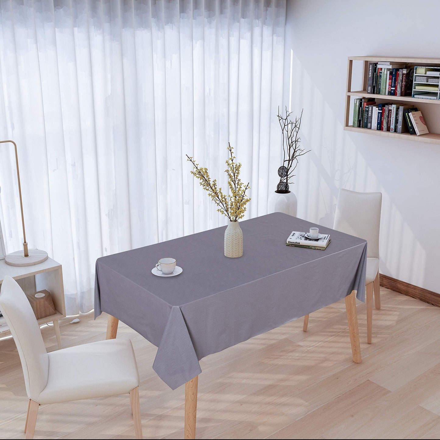 sancua 100% Waterproof Rectangle PVC Tablecloth - 54 x 140 Inch - Oil Proof Spill Proof Vinyl Table Cloth, Wipe Clean Table Cover for Dining Tables, Buffet Parties and Camping, Grey