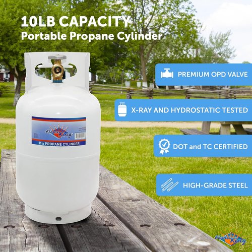 Flame King 10LB Steel Propane Tank Cylinder - Type 1 Overflow Protection Valve | Ideal for Camping, Grills, Fire Pits