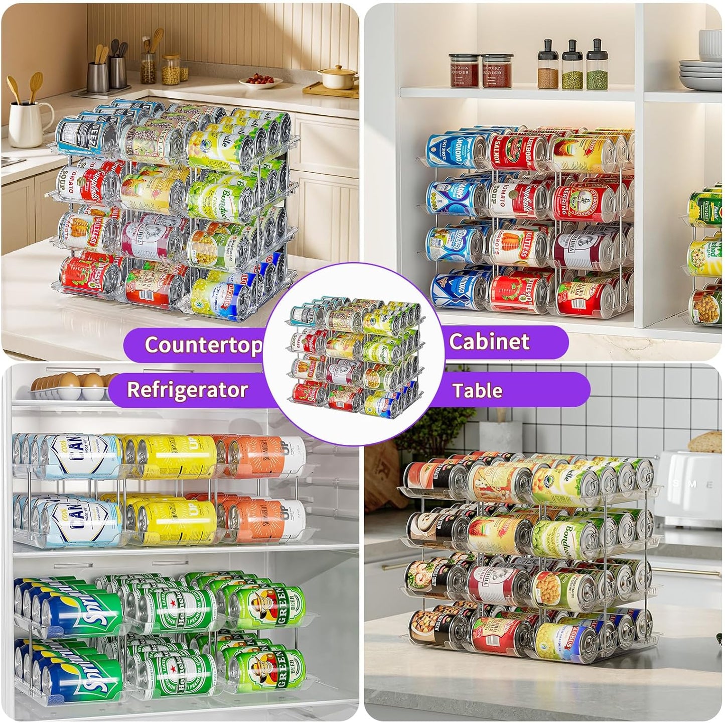 Skiennix Can Organizer - Upgraded 4-Tier Modular Storage Rack for 48 Cans | Clear Beverage Dispenser