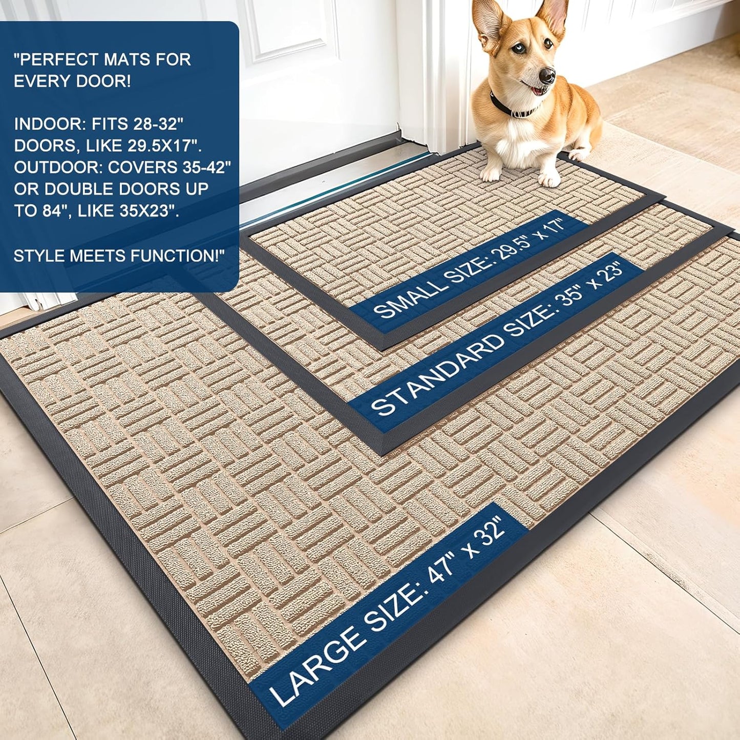 OLANLY Heavy Duty Front Door Mat - Absorbent, Non-Slip Natural Rubber | 29.5x17, Latte White