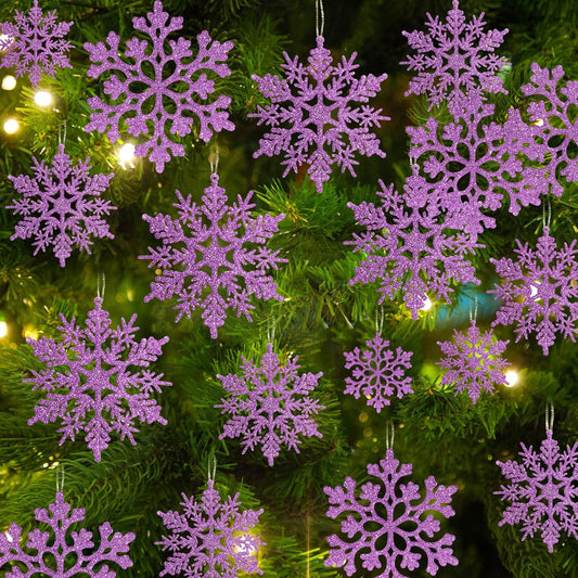 Skiennix 36pcs Christmas Light Purple Snowflake Ornaments - Plastic Hanging Decor for Holiday Home & Parties