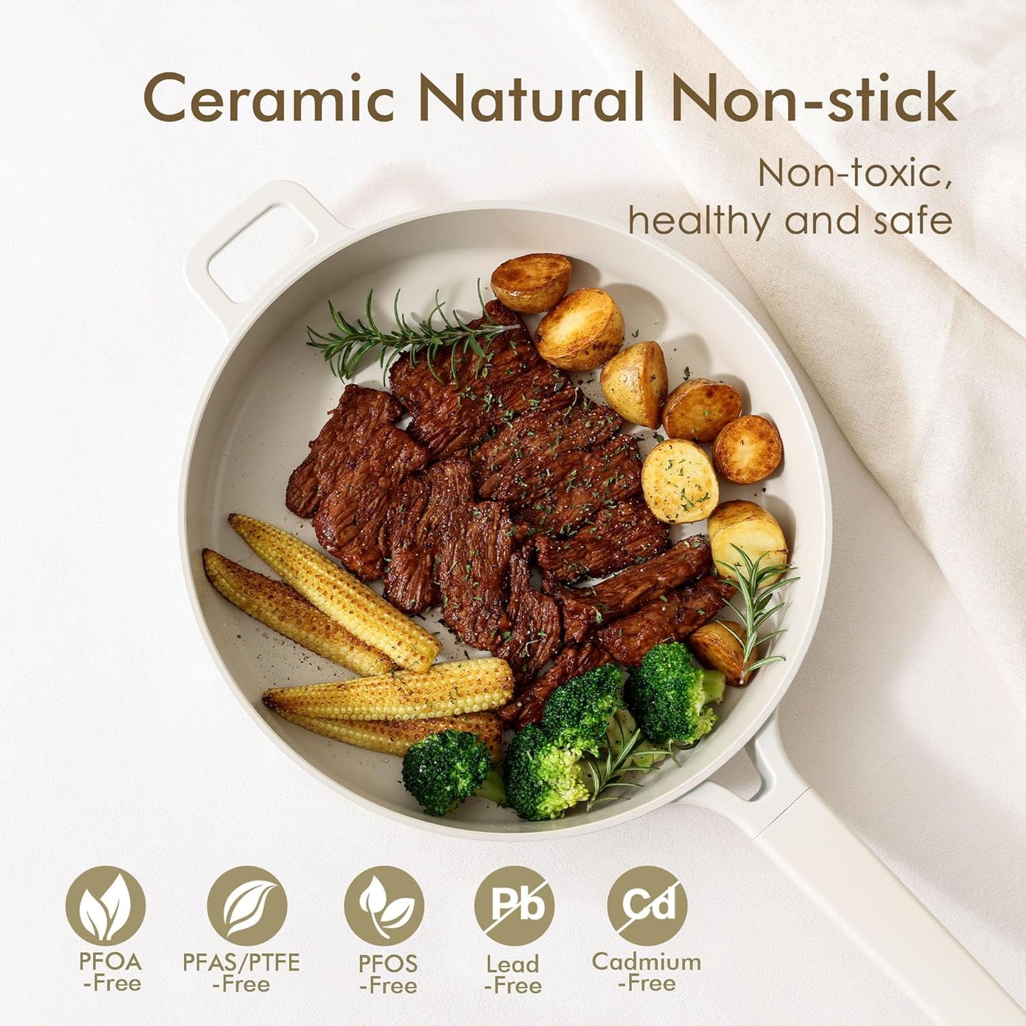 SENSARTE 15-Piece Nonstick Cookware Set - Includes 1.5 Quart Ceramic Saucepan with Lid