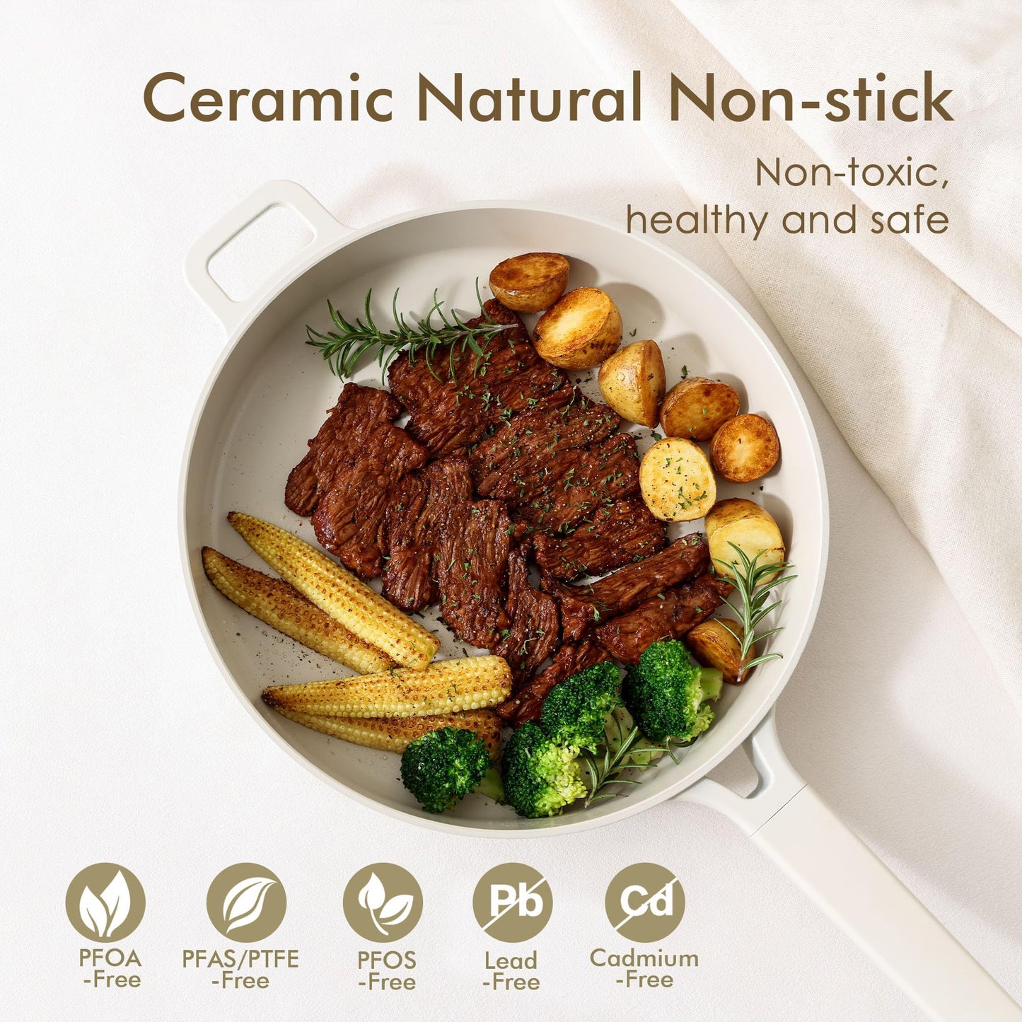 SENSARTE Ceramic Cookware Set Non-toxic 14 Pcs, Nonstick Pots and Pans Set, Dishwasher Safe Induction Cookware, Healthy Kitchen Cooking Set, PFOA/PFAS/PTFE Free