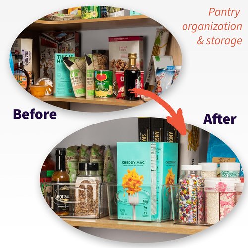 ClearSpace Plastic Pantry Bins - Removable Dividers for Kitchen Storage & Organization (4 Pack)