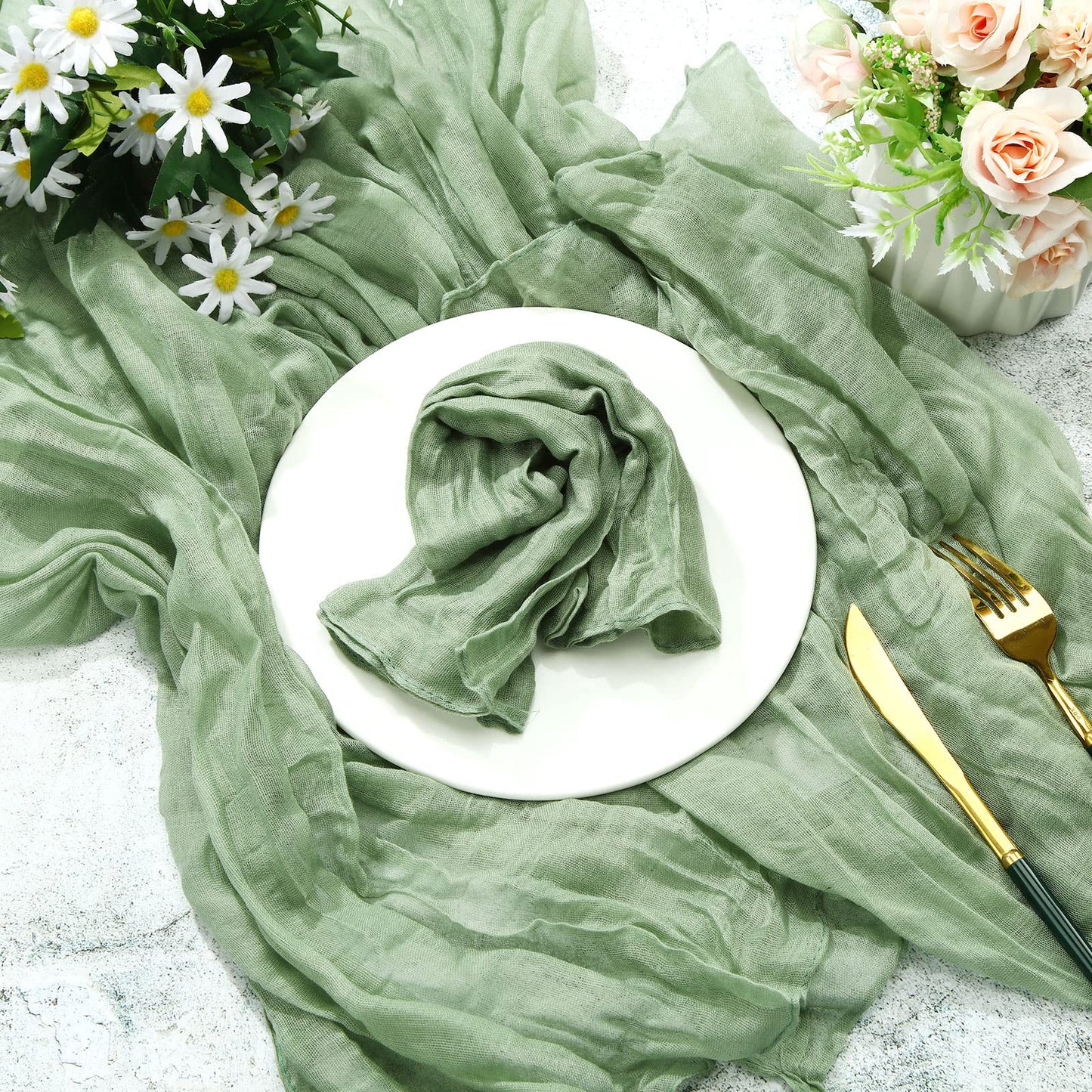 Gauze Cheesecloth Napkins Wrinkled Dinner Napkins Soft Cotton Table Decorative Cloth for Weddings Parties Family Everyday Use, 20 x 20 Inch(Sage Green,12 Packs)